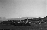 Fra Ranheim nord for Trondheim. Ranheim kirke til venstre og Ranheim papirfabrikk midt på bildet.