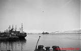 Tromsø havn vinteren 1943/44. MS Vulkan og tankskip